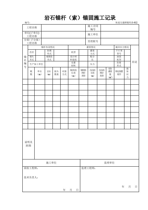 岩石锚杆(索)锚固施工记录