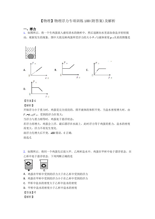 【物理】物理浮力专项训练100(附答案)及解析