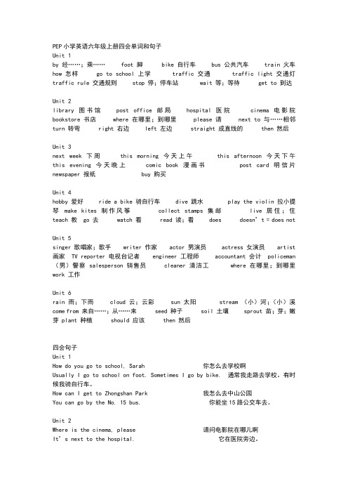 小学英语六年级上册四会单词和句子