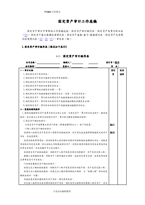 固定资产审计工作底稿