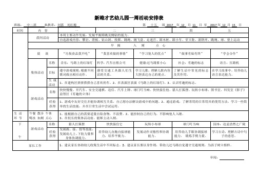 新港才艺幼儿园一周活动安排表