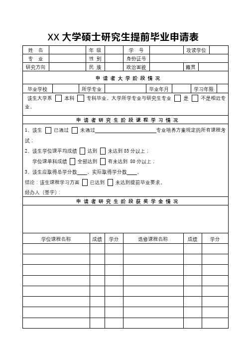 汕头大学硕士研究生提前毕业申请表【模板】