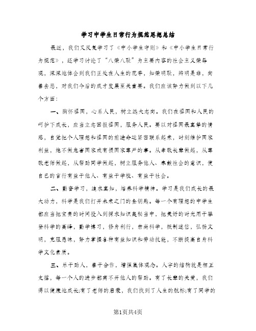 学习中学生日常行为规范思想总结（2篇）