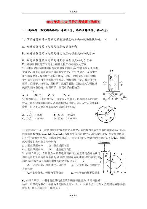 2021年高二10月份月考试题(物理)