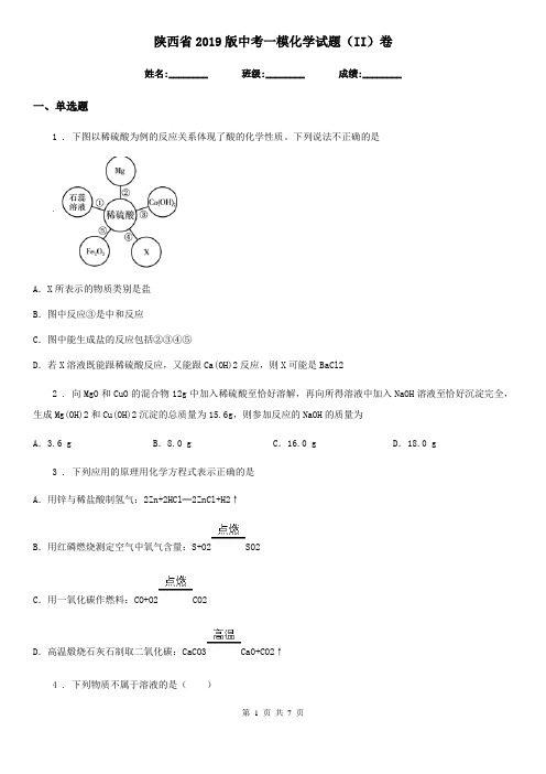 陕西省2019版中考一模化学试题(II)卷