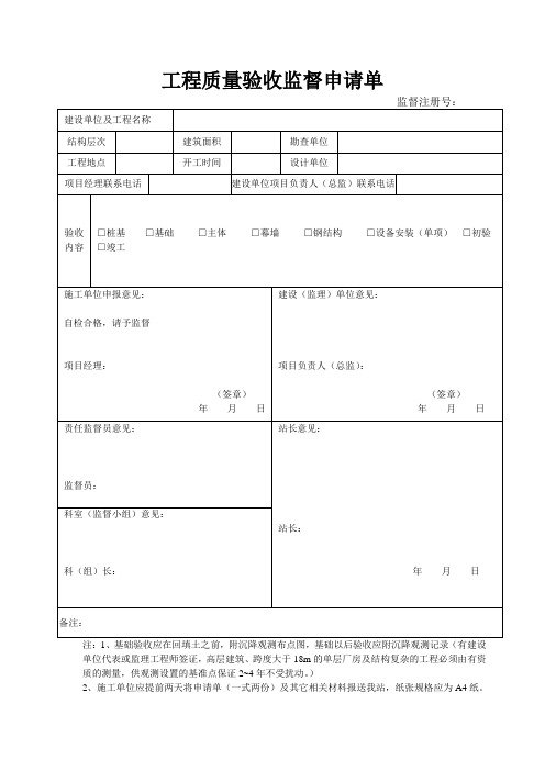 工程质量验收监督申请单