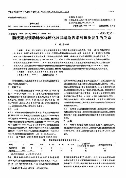 脑梗死与颈动脉粥样硬化及其危险因素与斑块发生的关系