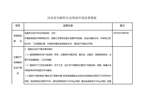 电解铝企业现场环境监察模板