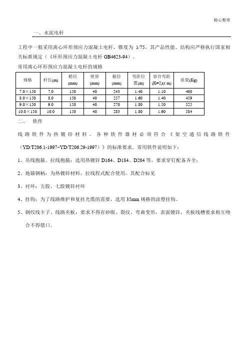 架空光缆线路工程用材料指标要求(电杆、钢绞线、铁件)