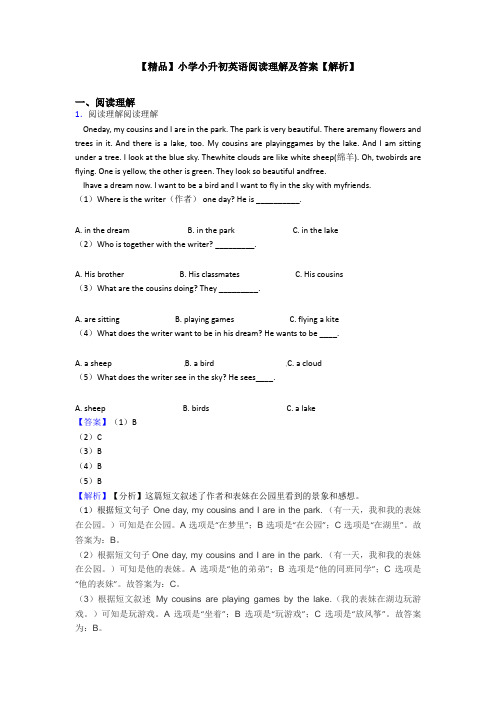 【精品】小学小升初英语阅读理解及答案【解析】 (19)