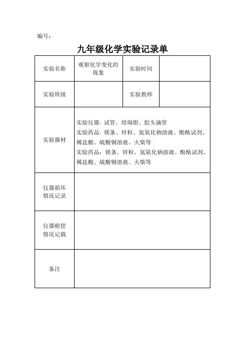 九年级化学实验记录