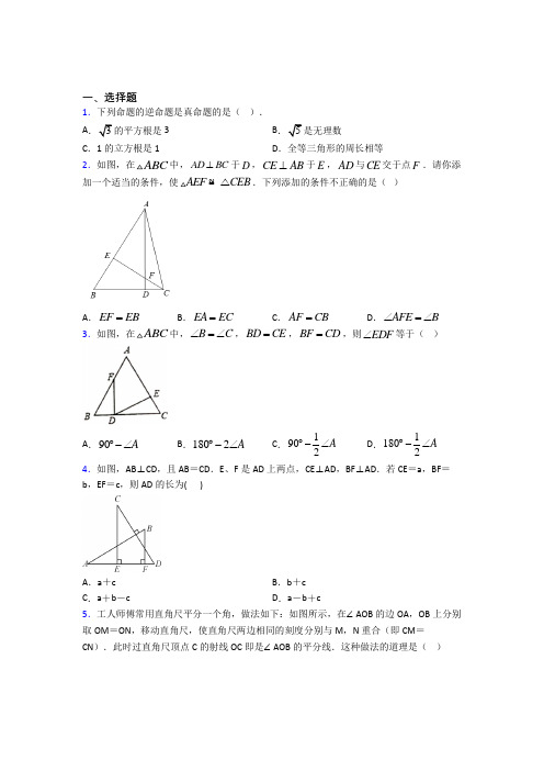 新人教版初中数学八年级数学上册第二单元《全等三角形》测试(答案解析)(4)