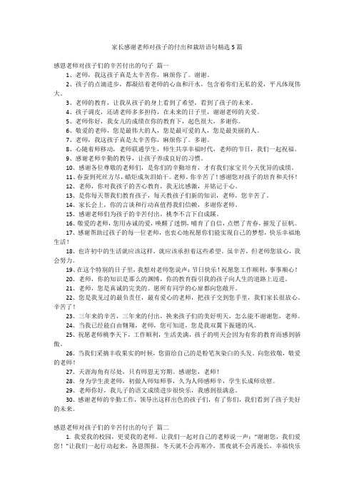 家长感谢老师对孩子的付出和栽培语句精选5篇