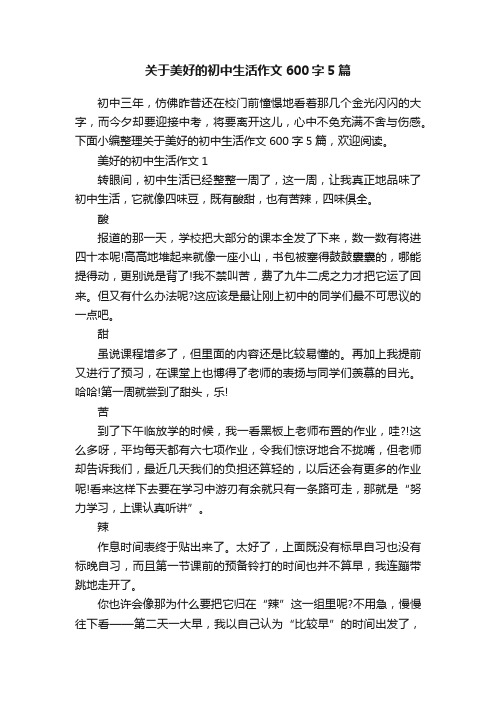 关于美好的初中生活作文600字5篇