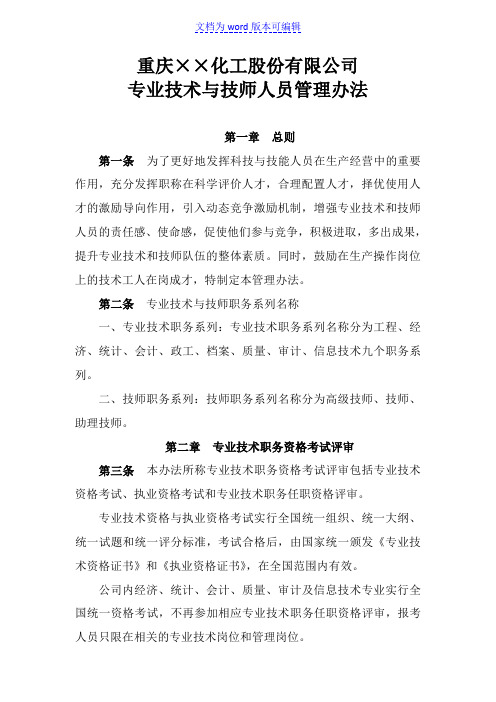 某某某公司专业技术与技师人员管理办法