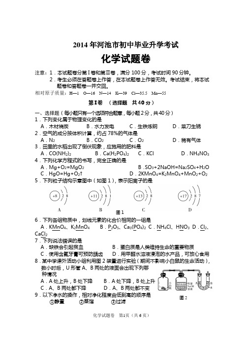 2014年中考化学试题(正)