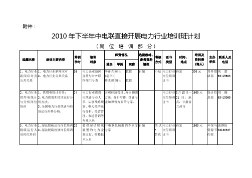 关于公布2009年中电联开展的行业服务性培训项目