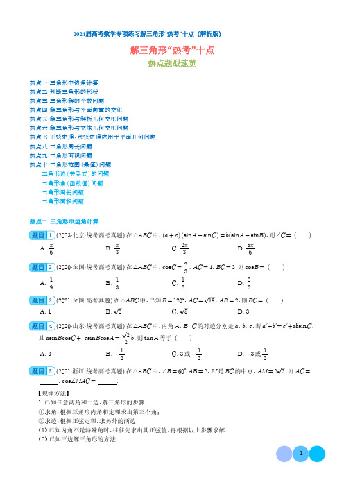 2024届高考数学专项练习解三角形“热考”十点(解析版)