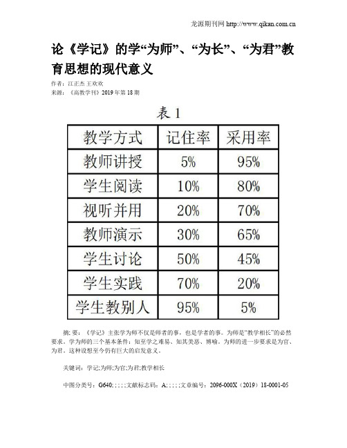 论《学记》的学“为师”、“为长”、“为君”教育思想的现代意义