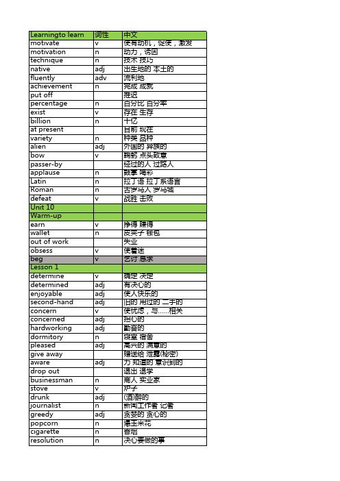 北师大版高中英语单词表必修四单词excel版本(有词性)