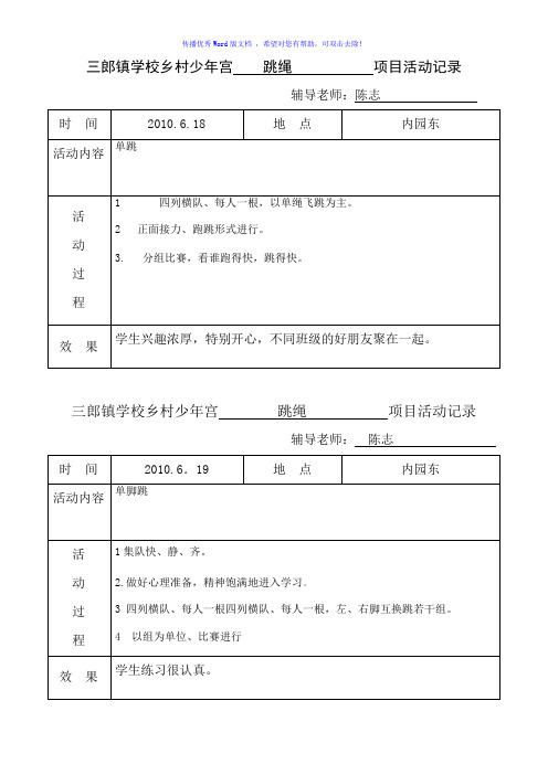 少年宫跳绳项目活动记录Word版