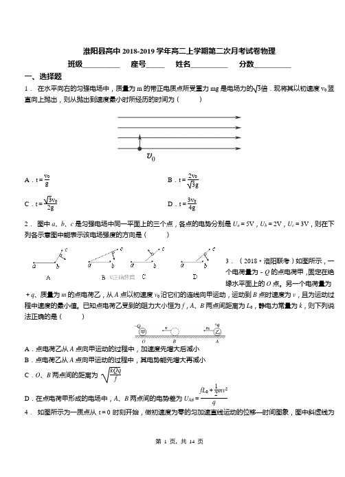 淮阳县高中2018-2019学年高二上学期第二次月考试卷物理