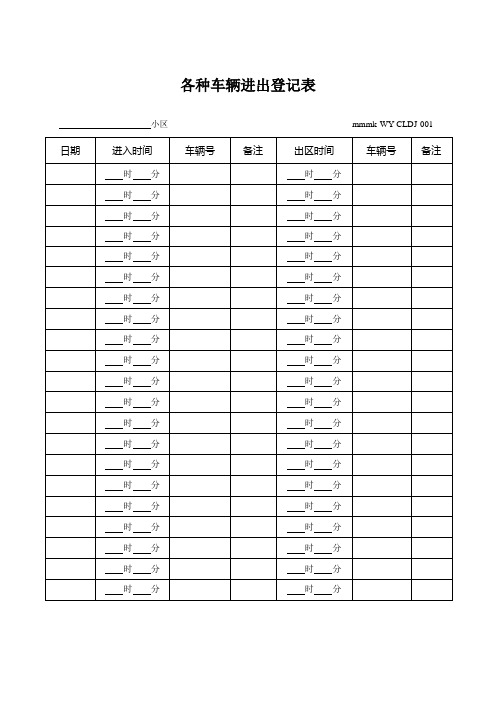 物业公司 各种车辆进出登记表