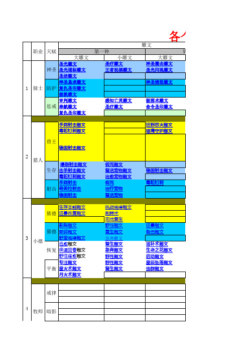 各个职业雕文研究