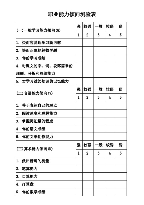 职业能力倾向测验表