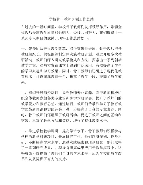 学校骨干教师引领工作总结