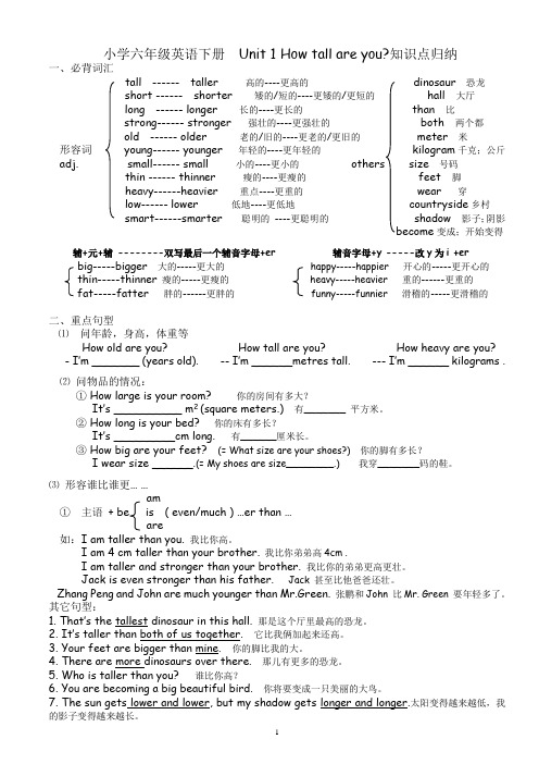 (完整word版)新人教版六年级英语下册第一单元至第四单元知识点归纳,推荐文档