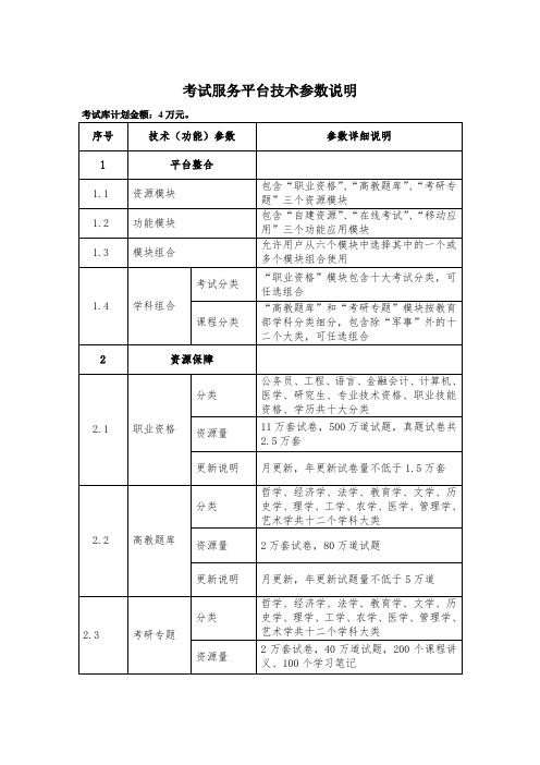 考试服务平台技术参数说明