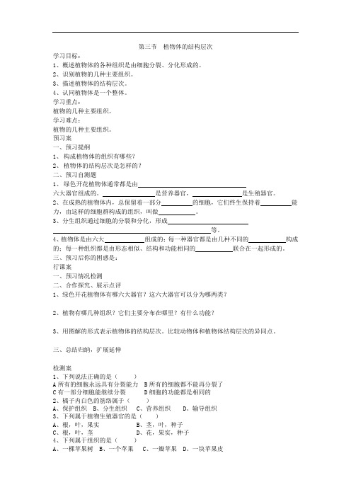 人教版生物七年级上册学案2.2.3《植物体的结构层次》(无答案)