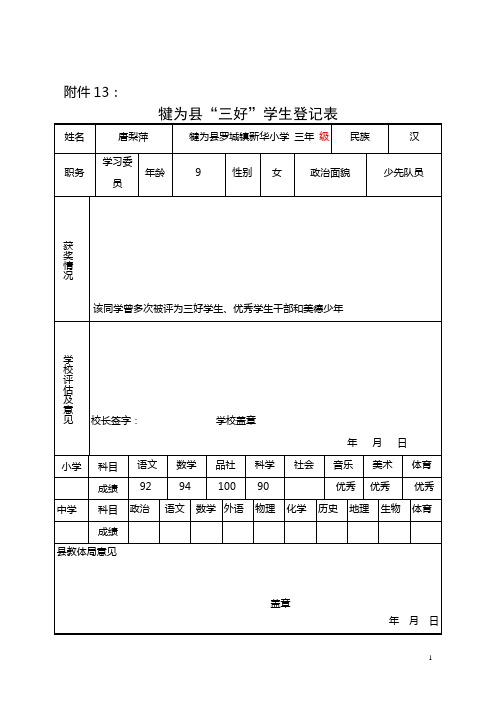 三好学生登记表