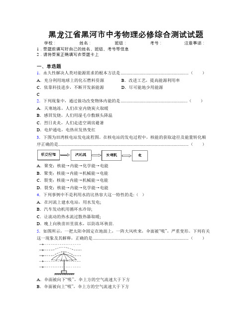 最新黑龙江省黑河市中考物理必修综合测试试题附解析