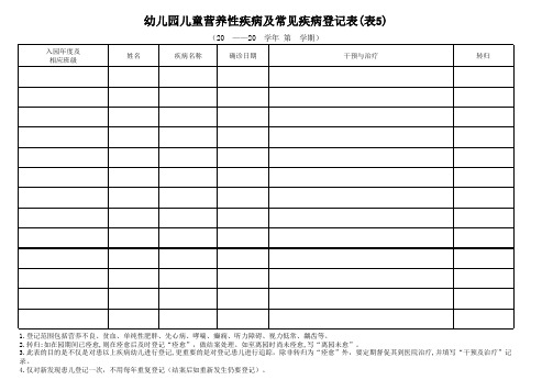 儿童营养性疾病及常见疾病登记表