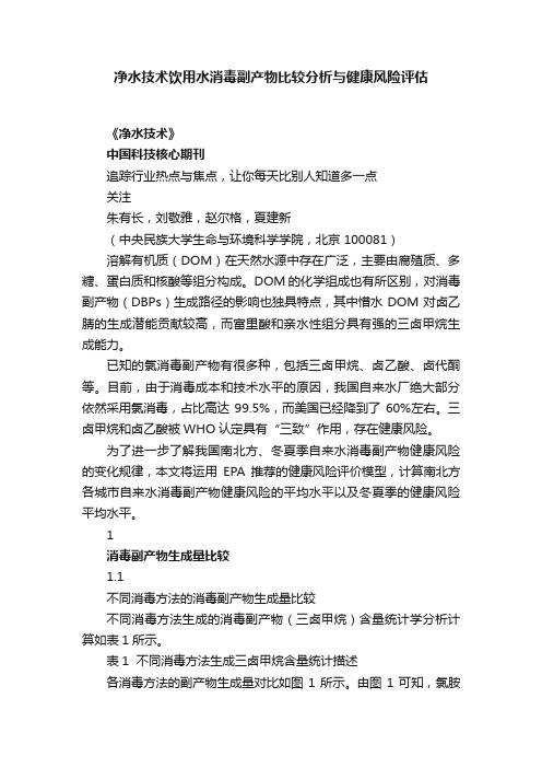 净水技术饮用水消毒副产物比较分析与健康风险评估