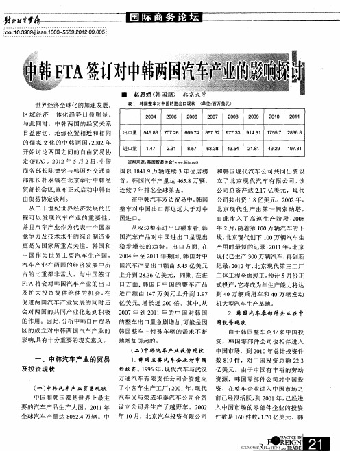 中韩FTA签订对中韩两国汽车产业的影响探讨