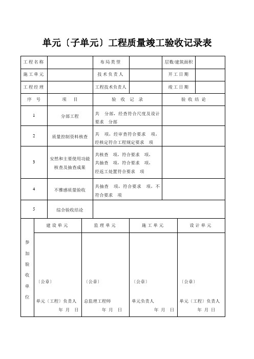 工程质量竣工验收记录表