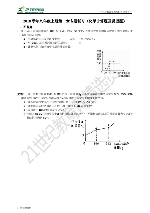 学年九年级上册第1章 物质及其变化 专题复习（化学计算题及说理题）