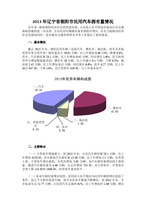 2013年辽宁省朝阳市民用汽车拥有量情况