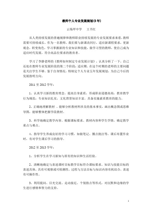 教师个人专业发展规划5年