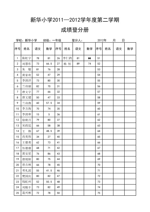 新华小学1-5年级登分册(2012.9)