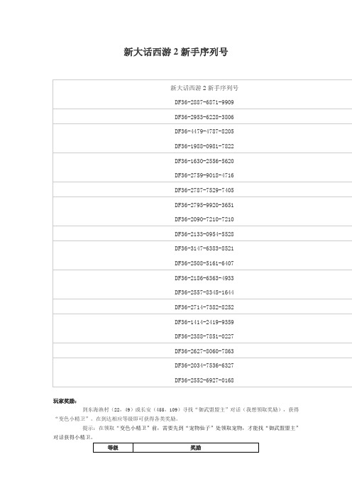 新大话西游2新手序列号