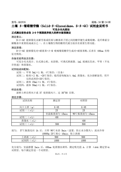 土壤 β-葡萄糖苷酶(Solid-β-Glucosidase,S-β-GC)试剂盒说明书