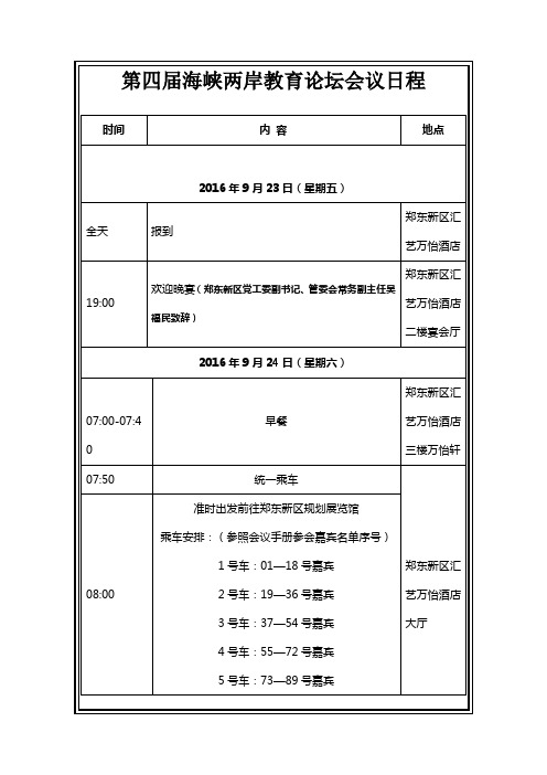 海峡两岸教育论坛会议日程