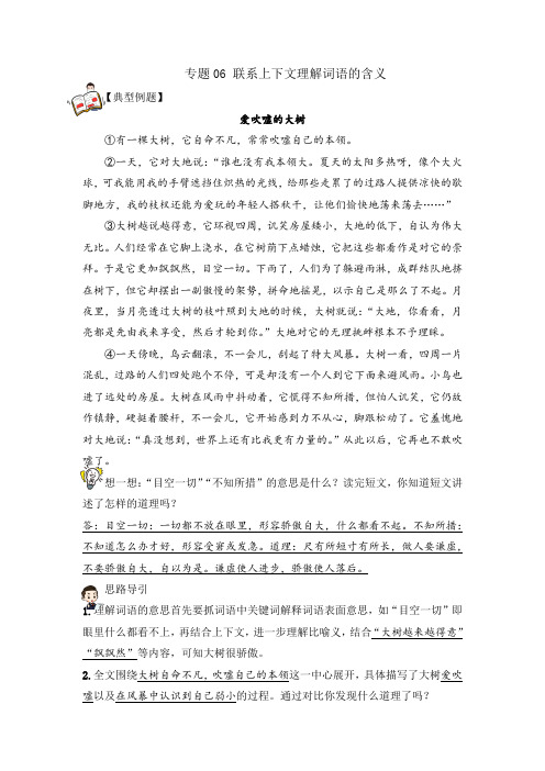 【阅读专项】专题06联系上下文理解词语的含义(试题)三年级语文部编版_教师版