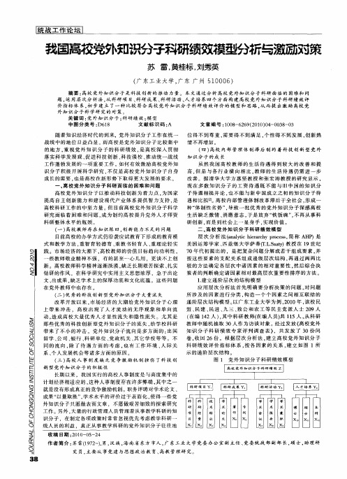 我国高校党外知识分子科研绩效模型分析与激励对策