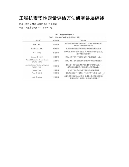 工程抗震韧性定量评估方法研究进展综述