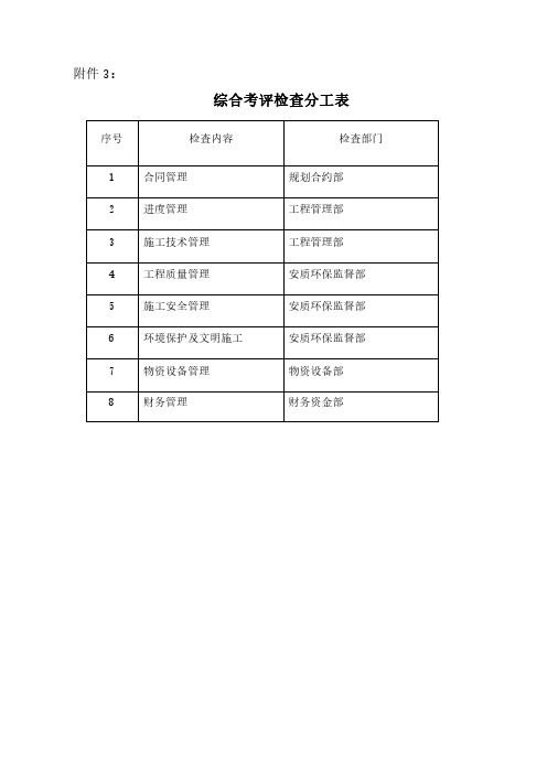  综合考评检查分工表